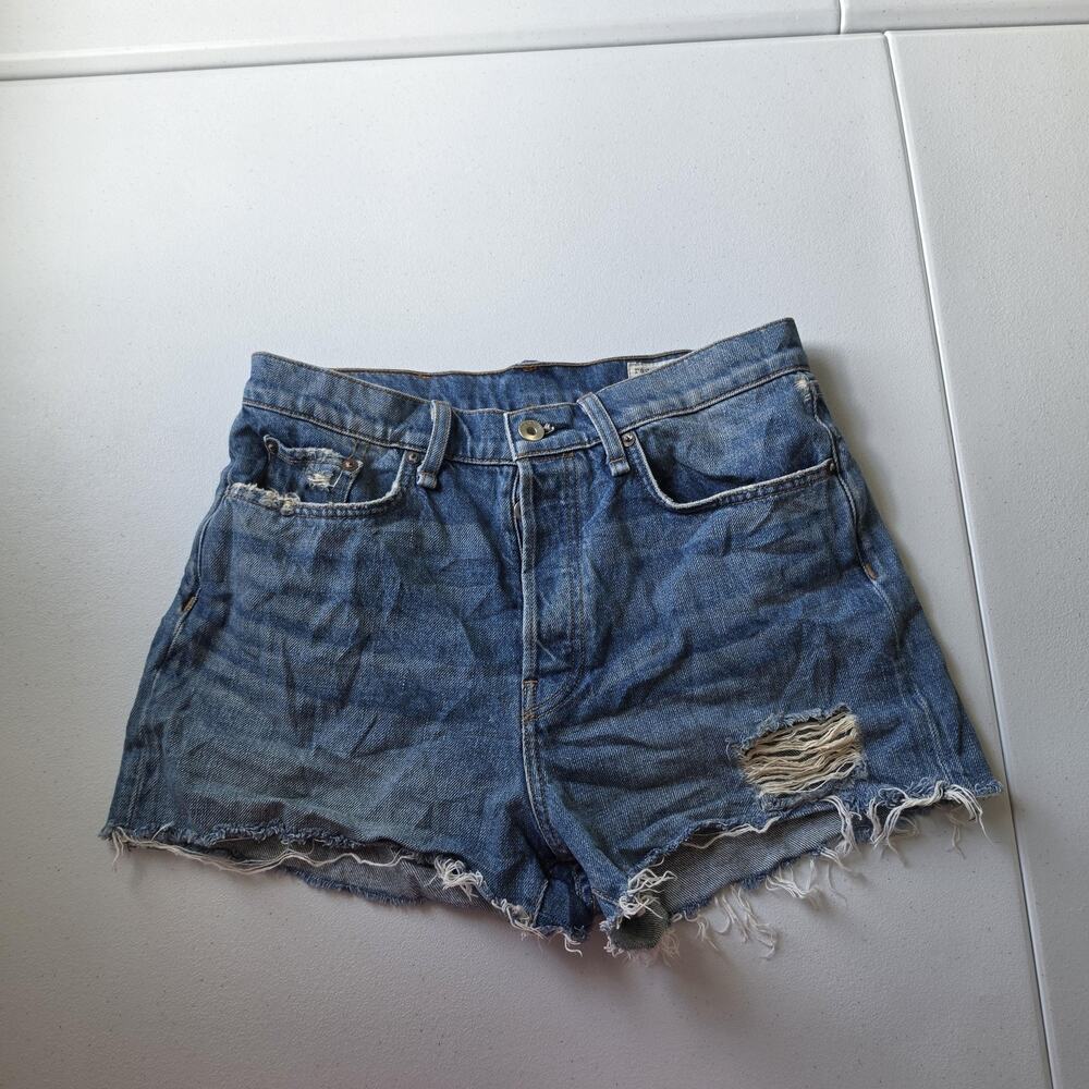 Rag & Bone Maya High Rise Shorts Womens 27 Blue Denim Cutoff Distressed Frayed